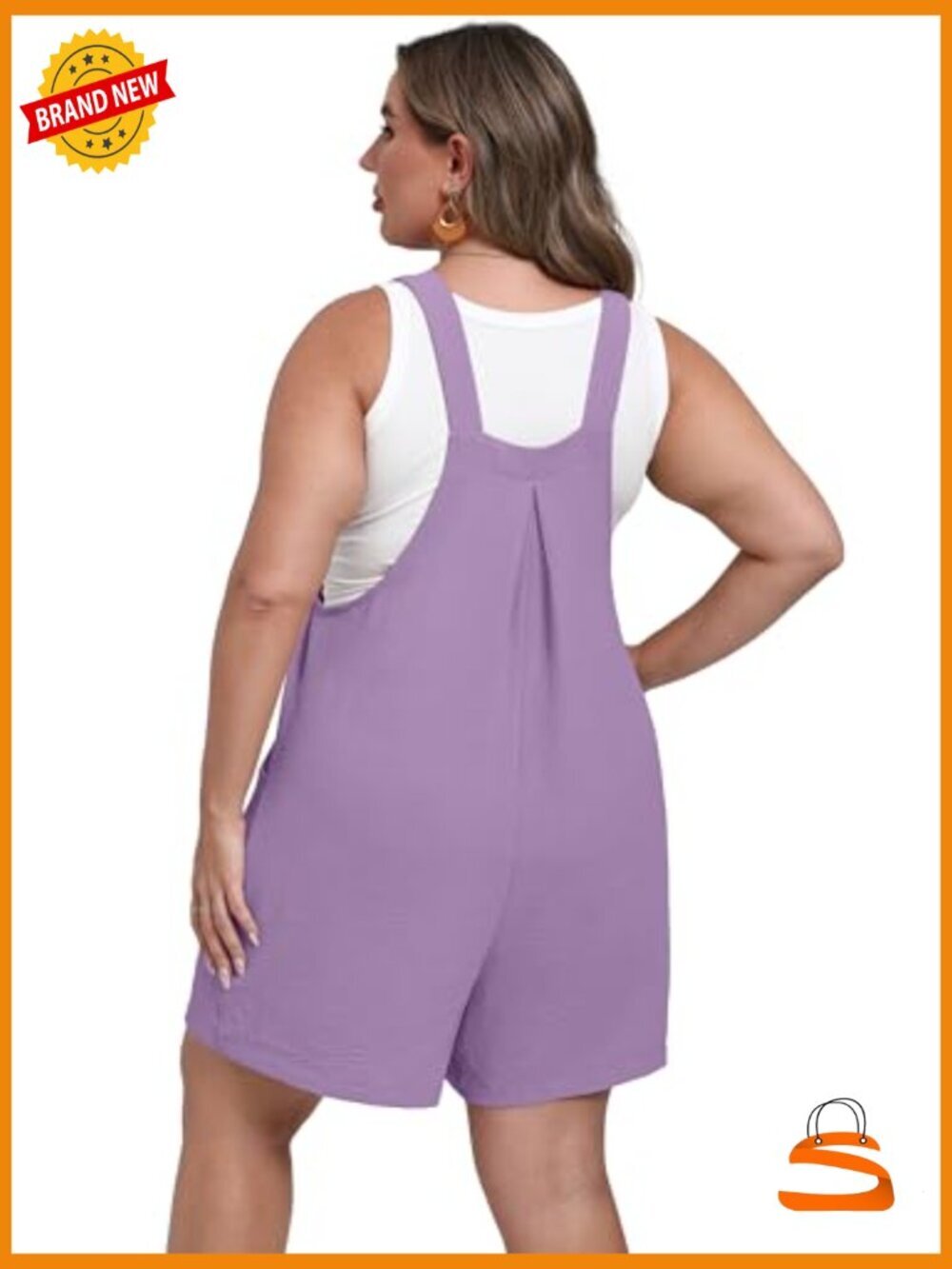 Plus Size Loose Fit Romper with Pockets Adjustable Straps Summer Outfit - Picture 5 of 6